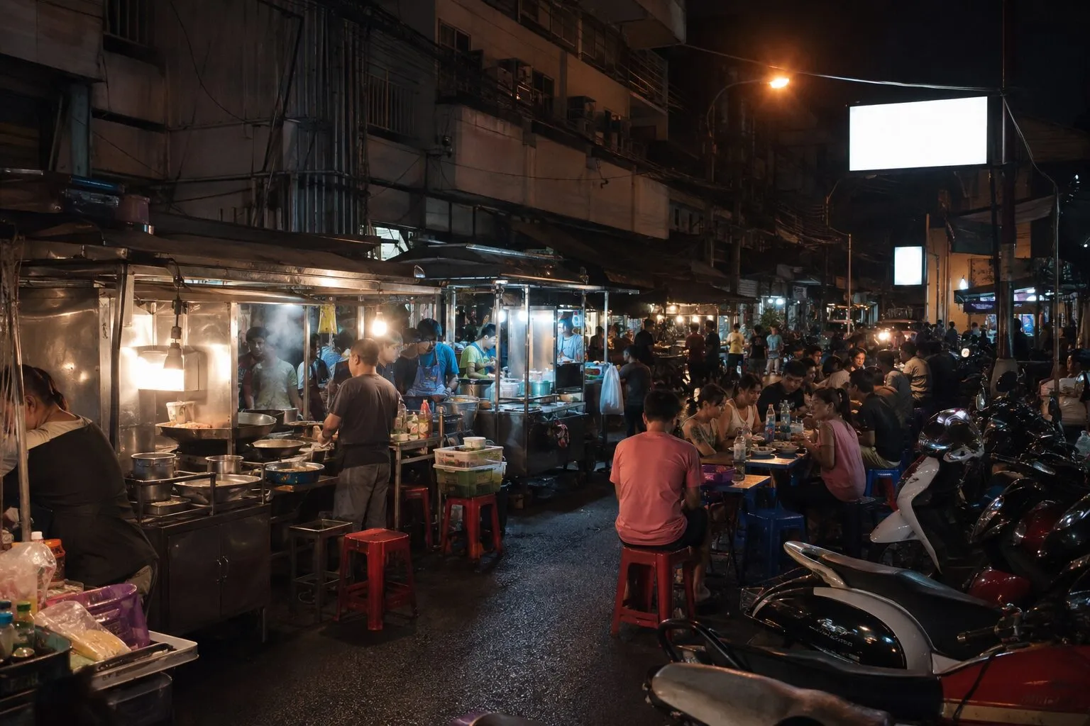Huai Khwang, Bangkok, at night — illustrative artwork, not a photograph of the area