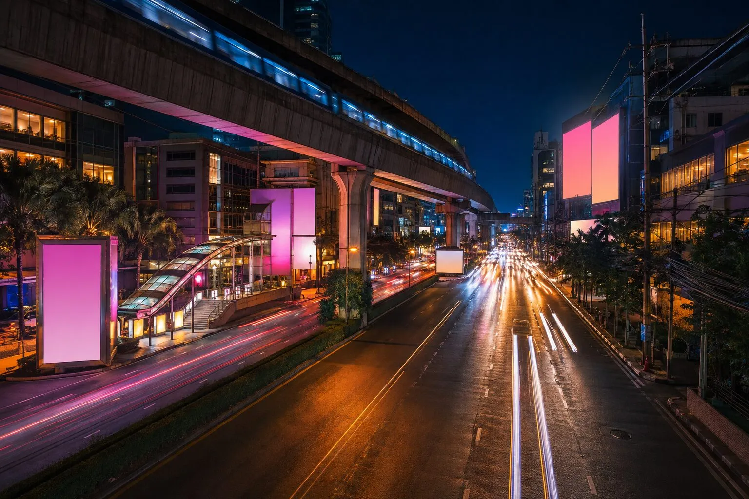 Ratchada, Bangkok, at night — illustrative artwork, not a photograph of the area