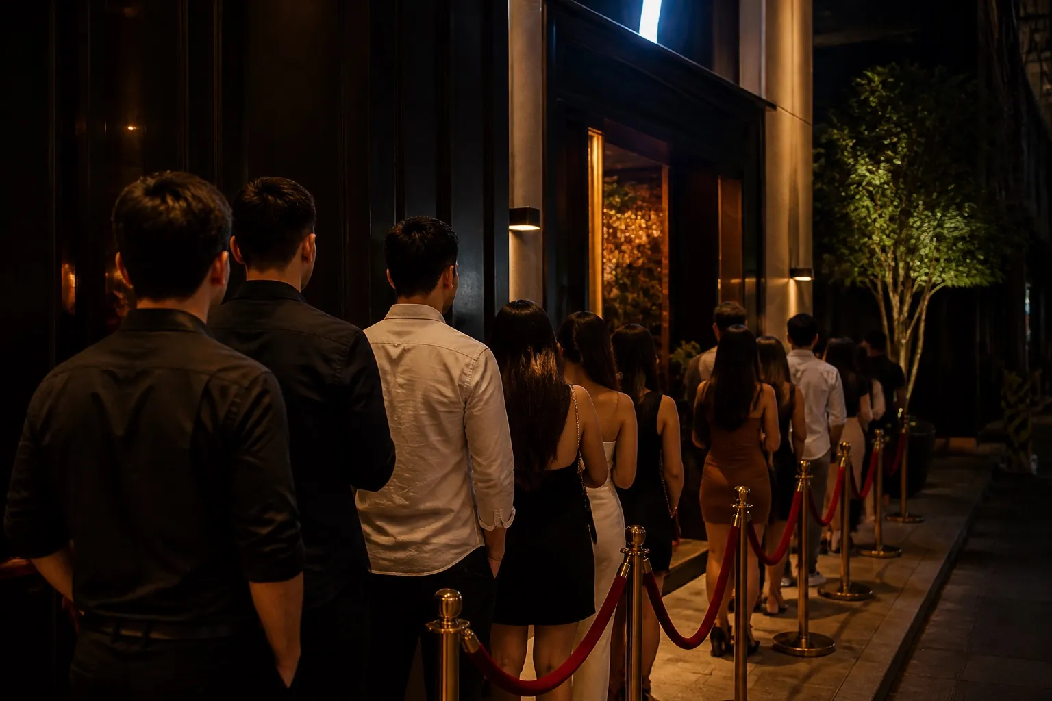 Guests dressed smart casual outside a club at RCA Bangkok