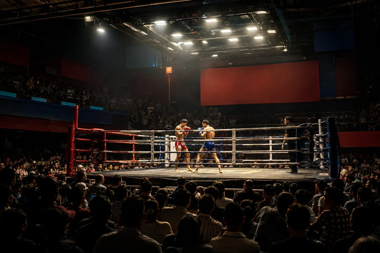 Muay Thai in Bangkok at Night — illustrative artwork, not a photograph of any venue